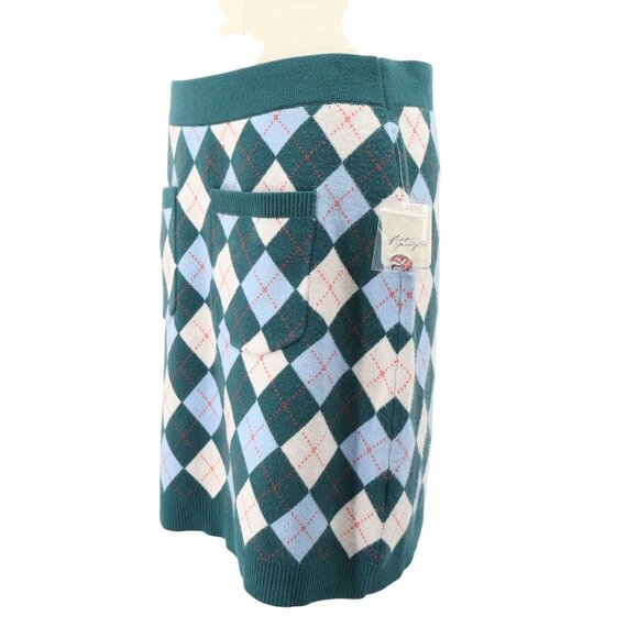 NWT Free People Marine Green Argyle Viola Knit Mini Sweater Skirt L - Picture 5 of 7
